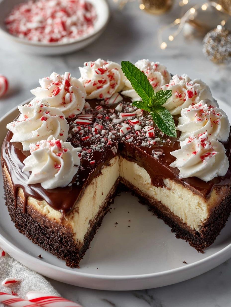 Peppermint Bark Cheesecake: 7 Irresistible Layers of Joy 2 Peppermint Bark Cheesecake: 7 Irresistible Layers of Joy - Peppermint Bark Cheesecake - main visual representation