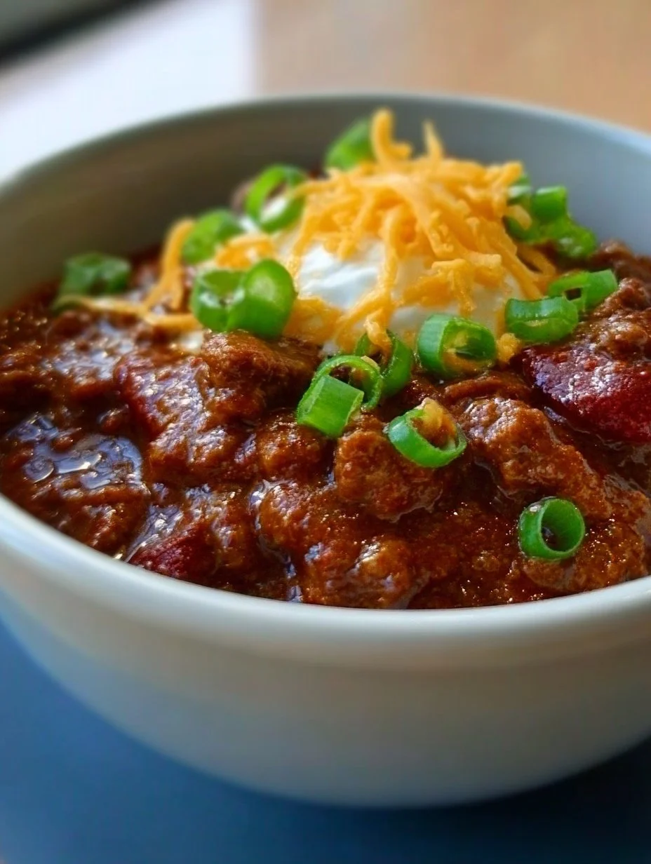 Carnivore Chili 1 Delicious carnivore chili served in a rustic bowl with garnishes.