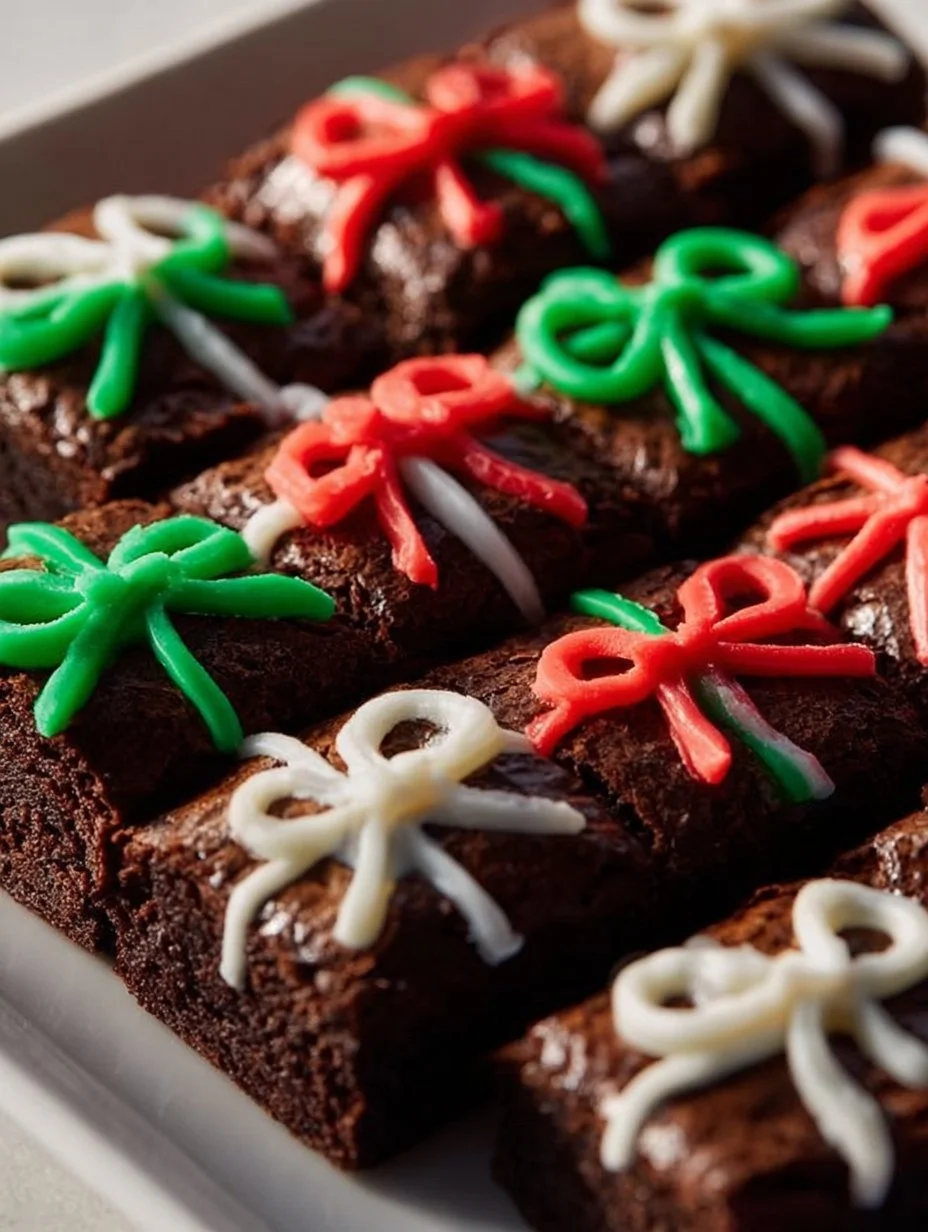 Christmas Present Brownies 1 Decadent Christmas Present Brownies decorated for the festive season.