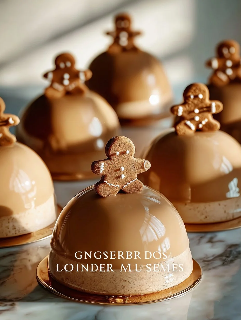 Gingerbread Latte Mousse Domes 1 Delicious Gingerbread Latte Mousse Domes dessert with festive decorations