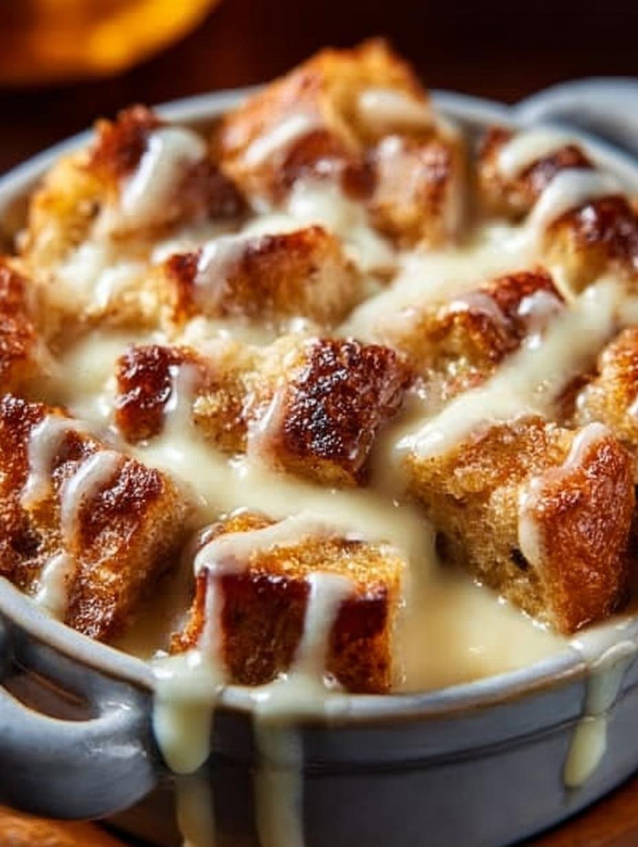 Comforting Bread Pudding with Warm Vanilla Sauce: 7 Steps - Comforting Bread Pudding with - main visual representation