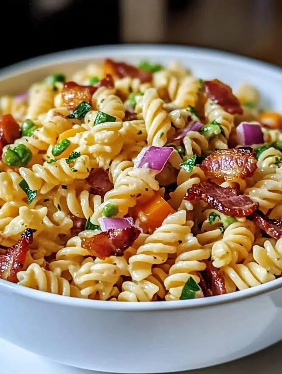 Bacon Ranch Pasta Salad 1 Delicious Bacon Ranch Pasta Salad with crispy bacon and creamy dressing