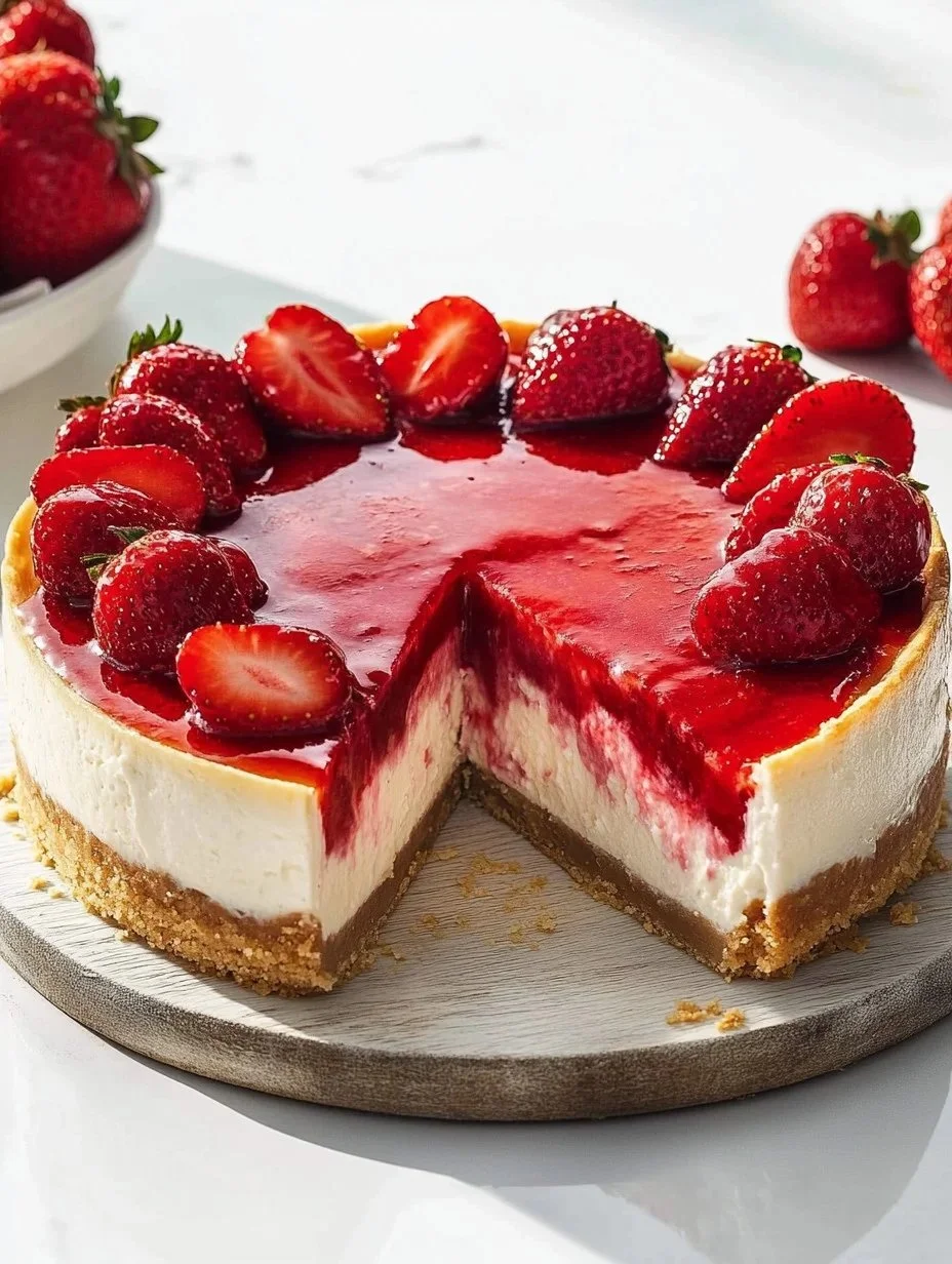 Best Strawberry Cheesecake Recipe 1 Delicious homemade strawberry cheesecake topped with fresh strawberries