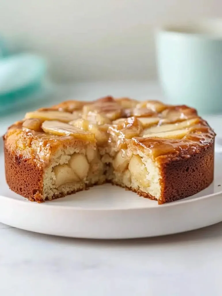 Sliced Cinnamon Apple Cake topped with cinnamon and fresh apples