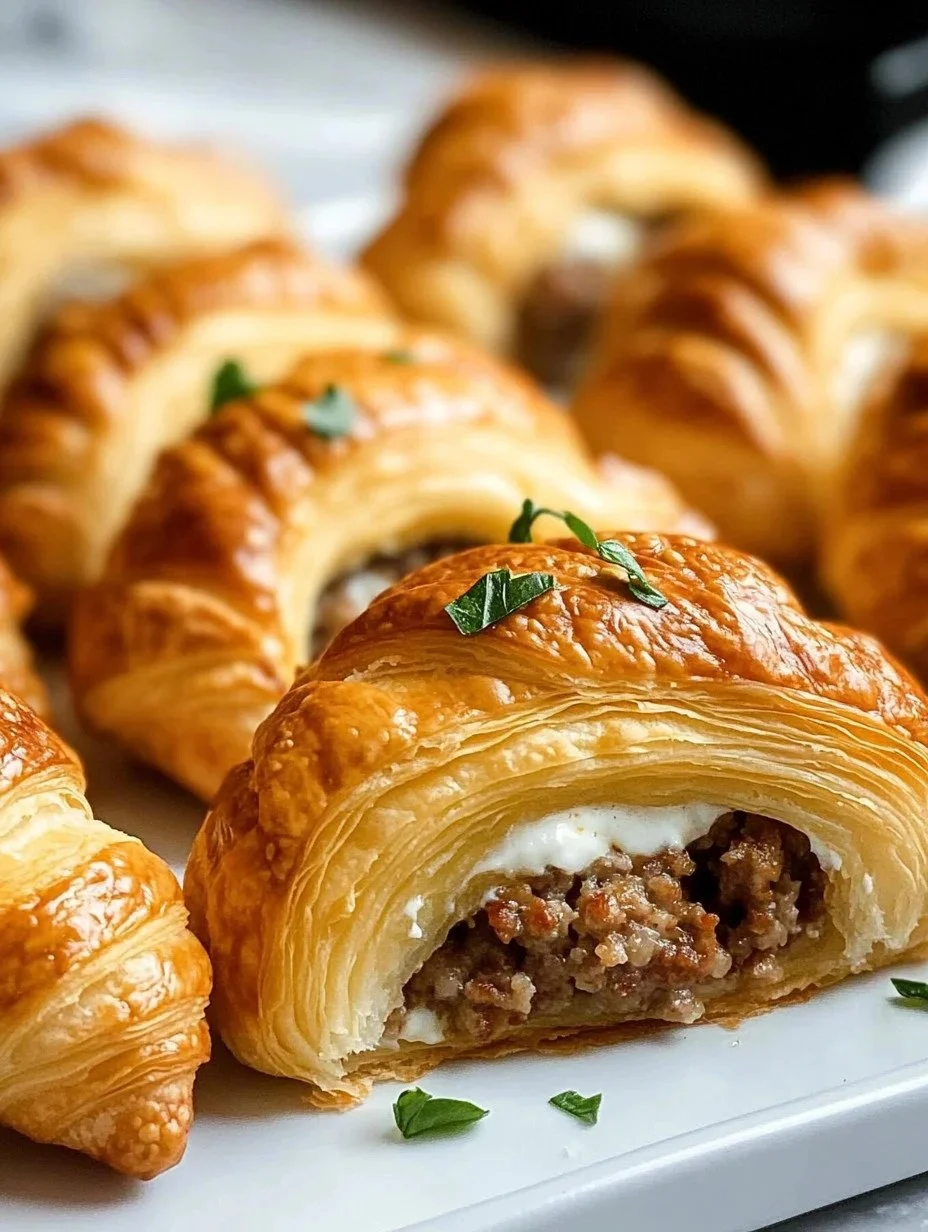 Sausage Cream Cheese Crescents 1 Plated Sausage Cream Cheese Crescents garnished with herbs