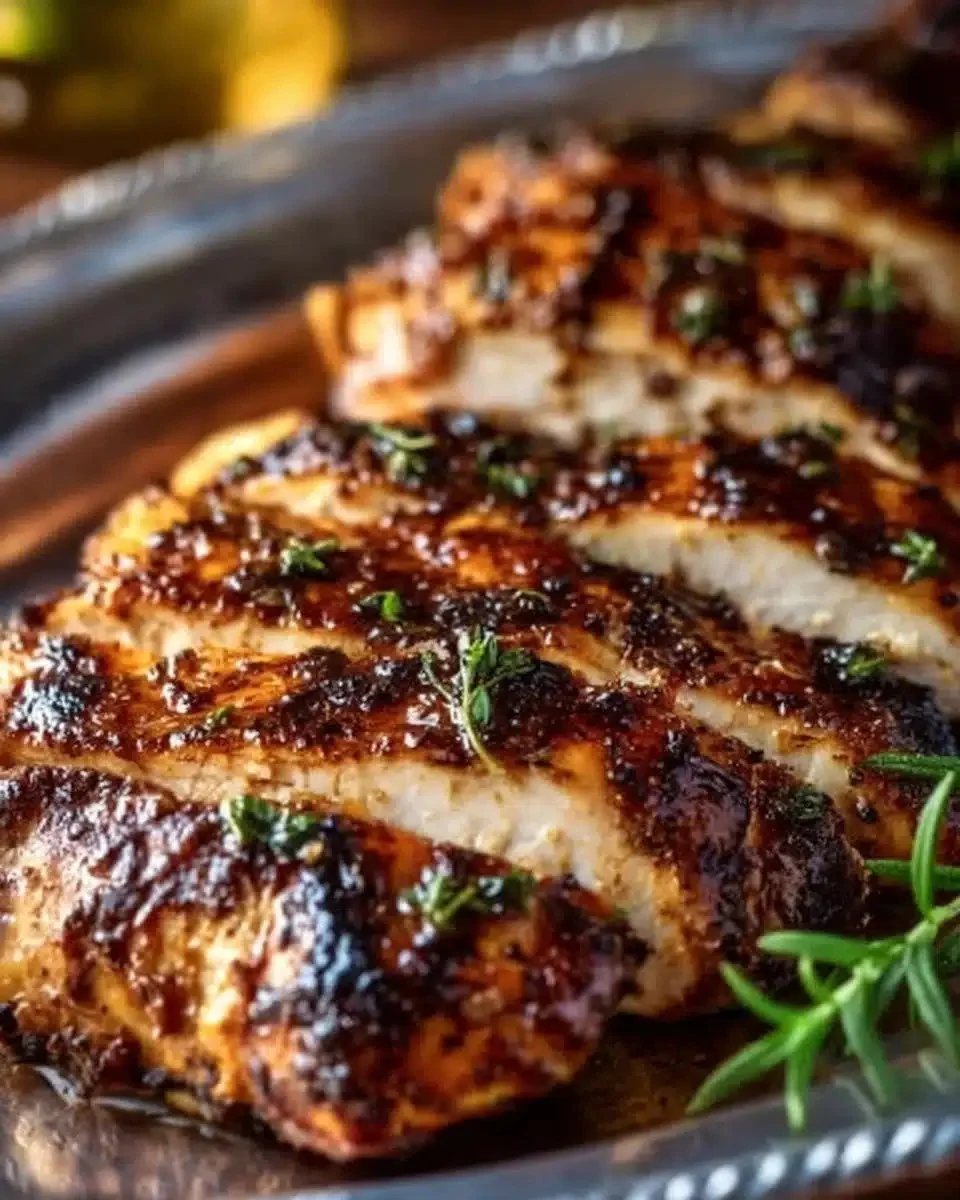 Balsamic baked chicken breast cooked to perfection with a tangy glaze
