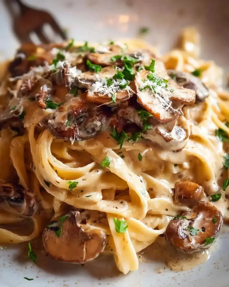 Creamy Mushroom Pasta for Weeknights 1 A bowl of creamy mushroom pasta garnished with herbs