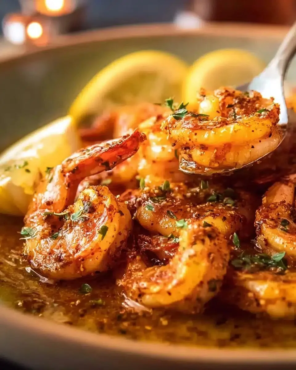 Crispy grilled shrimp served with lemon butter sauce on a plate