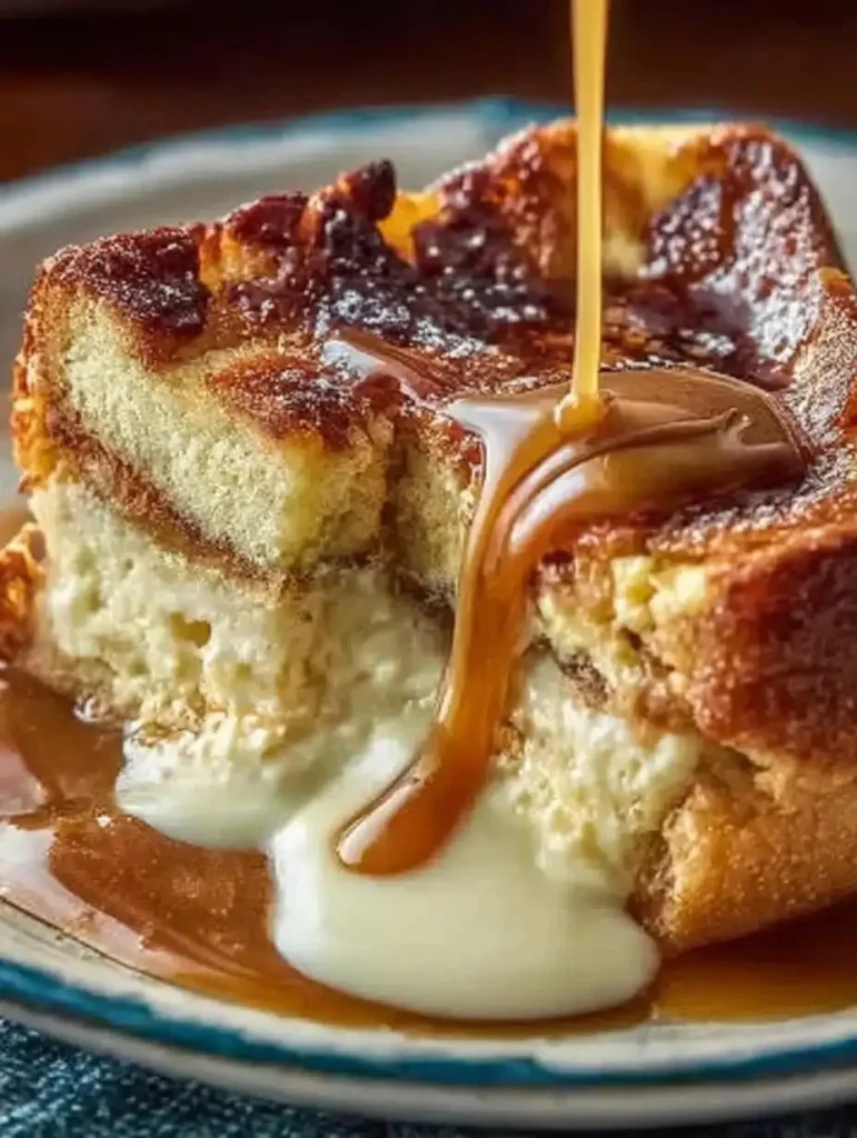 Delicious Eggnog Bread Pudding served with a rich Rum Sauce