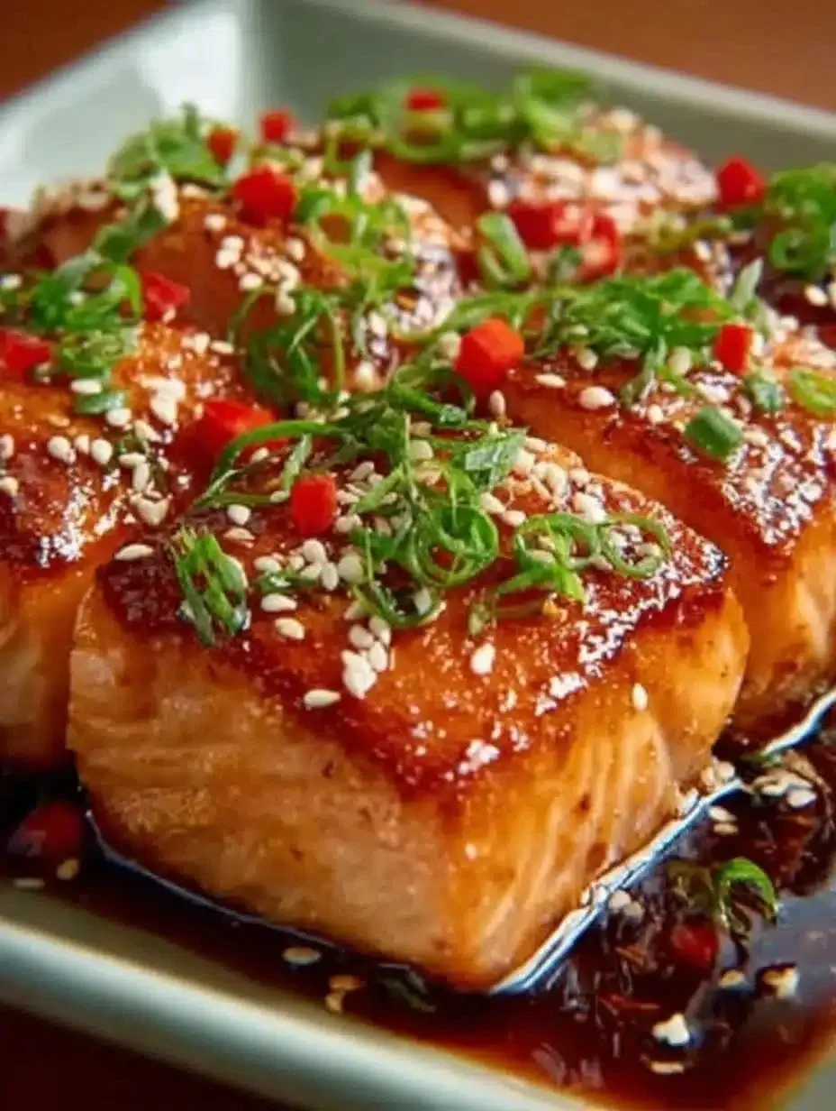 Orange Teriyaki Salmon 1 Orange Teriyaki Salmon garnished with citrus slices and sesame seeds