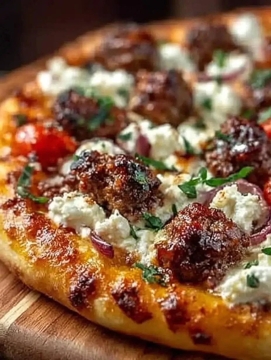 Sausage Feta Pizza 1 Delicious homemade Sausage Feta Pizza topped with fresh ingredients