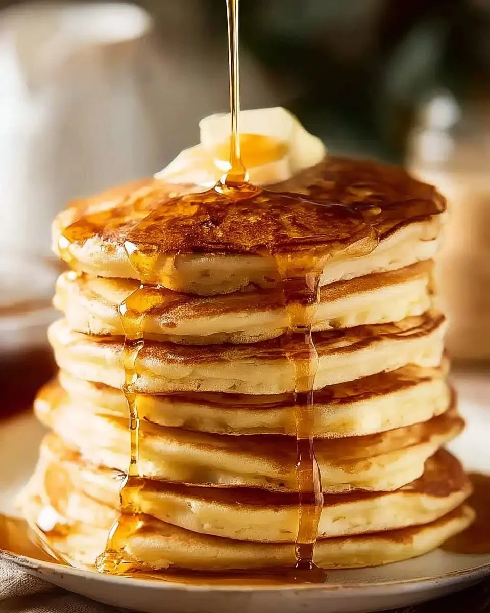 Simple Fluffy Pancakes 1 Stack of simple fluffy pancakes topped with syrup and berries