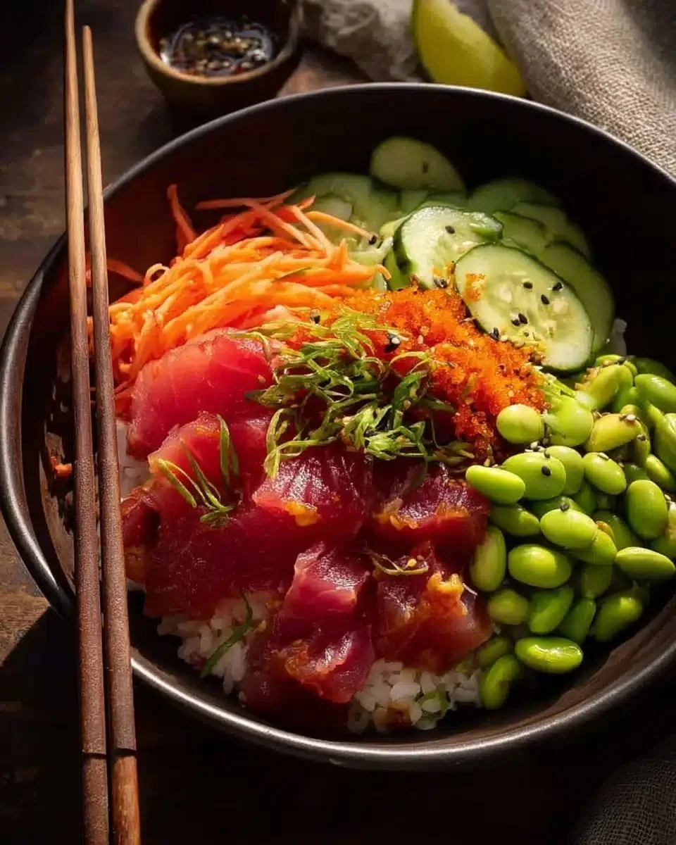 Tuna Poke Bowl 1 Delicious Tuna Poke Bowl with fresh ingredients and vibrant colors