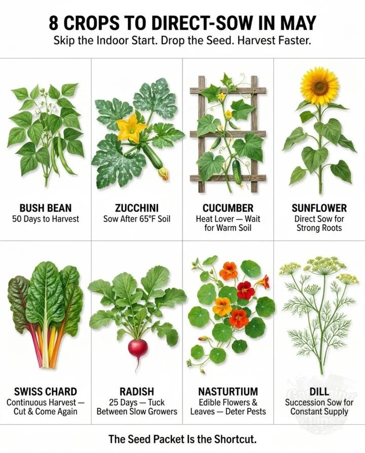 Eight direct-sow crops suitable for warm soil in gardening zones 3 to 7.