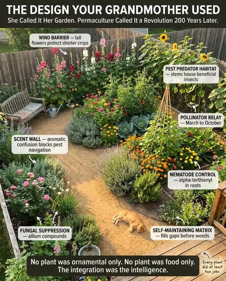 A mixed plant layout showcasing diverse flowers and plants in Grandmother's Garden.