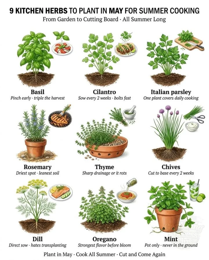 Various fresh herbs to plant in May for a vibrant garden