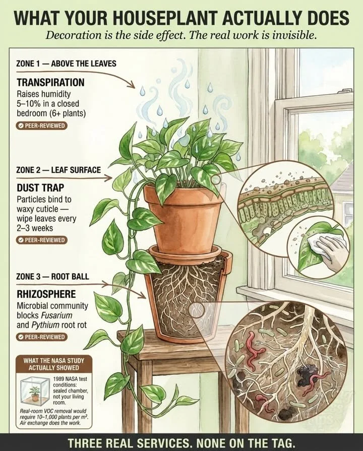 Indoor plants and their effectiveness in purifying air at room scale.
