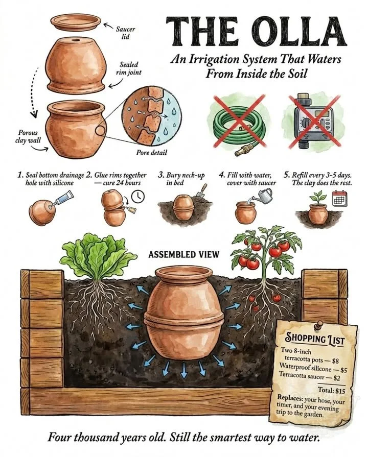 Olla irrigation system in a garden for efficient watering