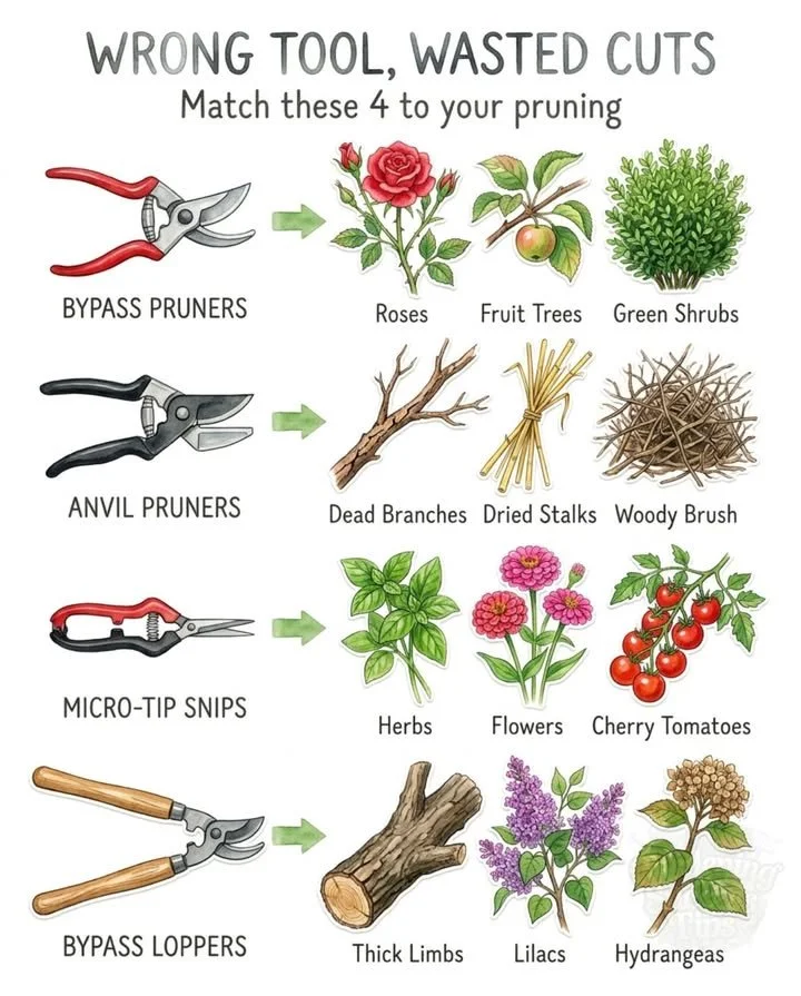 Pruning Tools: Choosing the Right Blade Type for Each Wood to Prevent Damage 1 A selection of pruning tools with various blade types for different wood types.