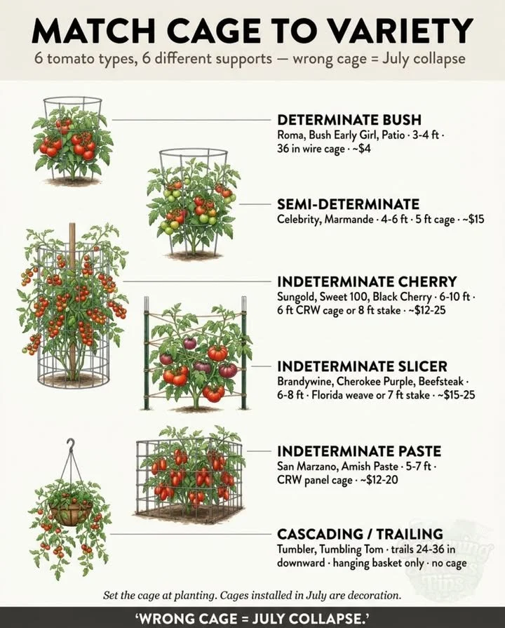 A sturdy tomato cage designed specifically for true bush tomatoes.