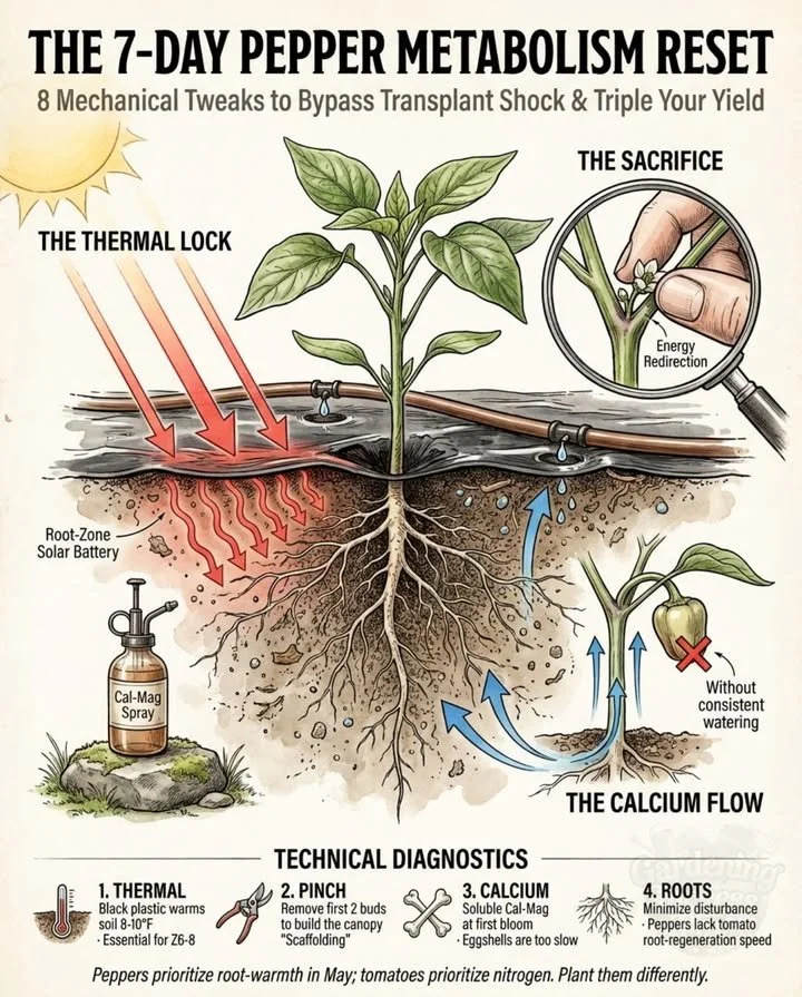 Gardeners transplanting peppers for optimal growth adjustment