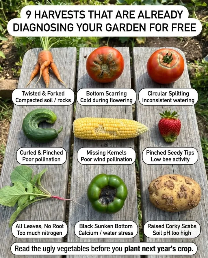 Weird Shapes on Harvested Vegetables Reveal Growing Conditions 1 Oddly shaped harvested vegetables showcasing diverse growing conditions.