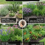 Illustration showing different soil textures and their impact on plant growth.